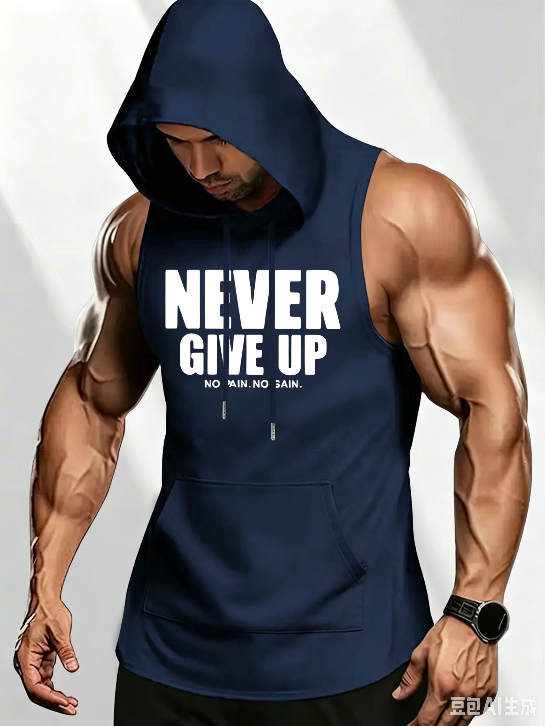 Outdoor Sport Hoodie - Men's Old School Gym Print Sleeveless