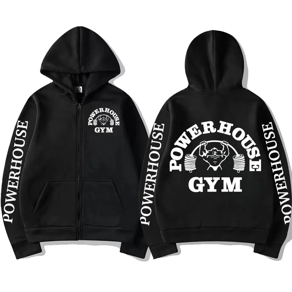 Outdoor Sport Hoodie - Powerhouse Gym Logo Zipper Hoodie Harajuku
