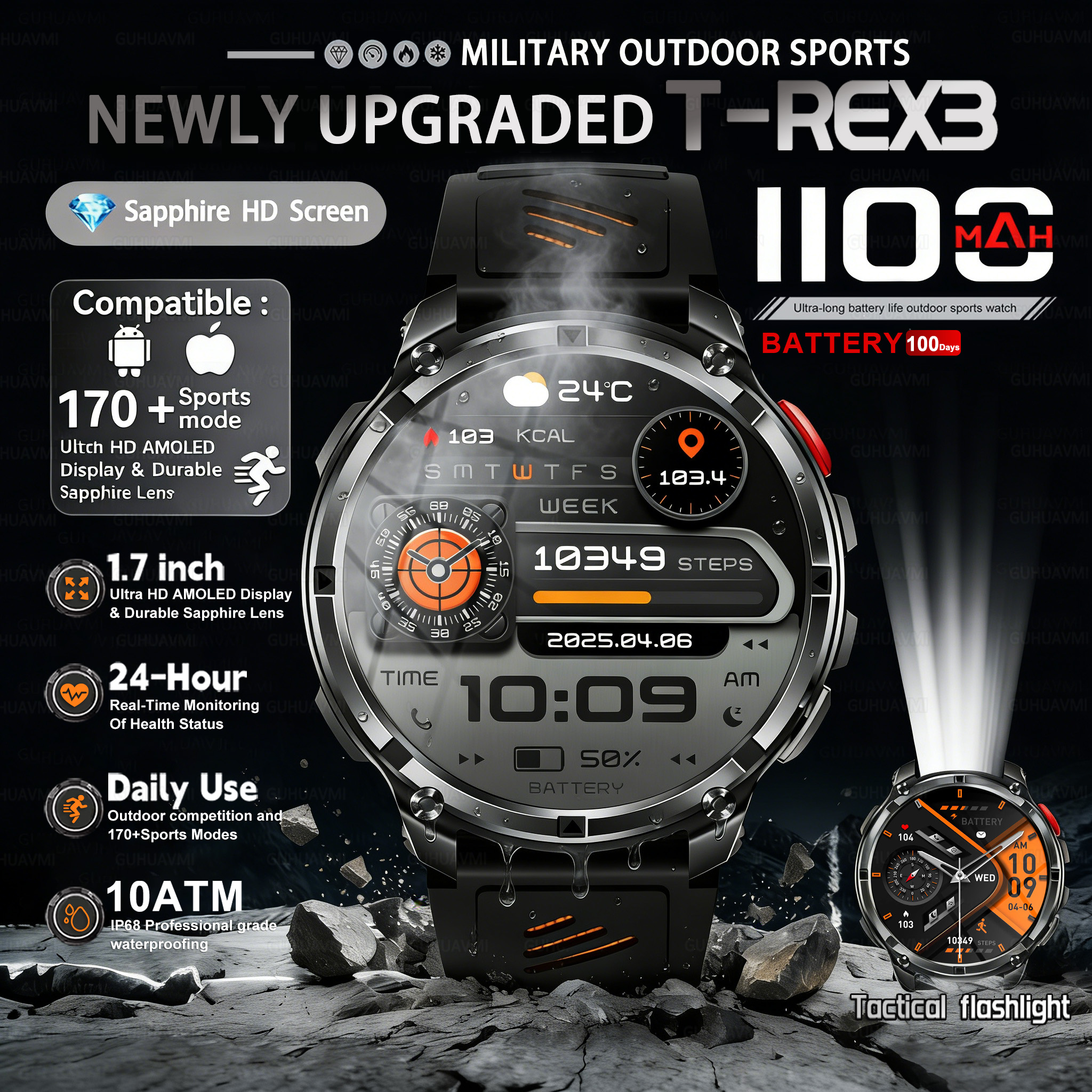 T-REX 3 Military Smartwatch Me - Definition Of Outdoor Sport ulasan dan harga